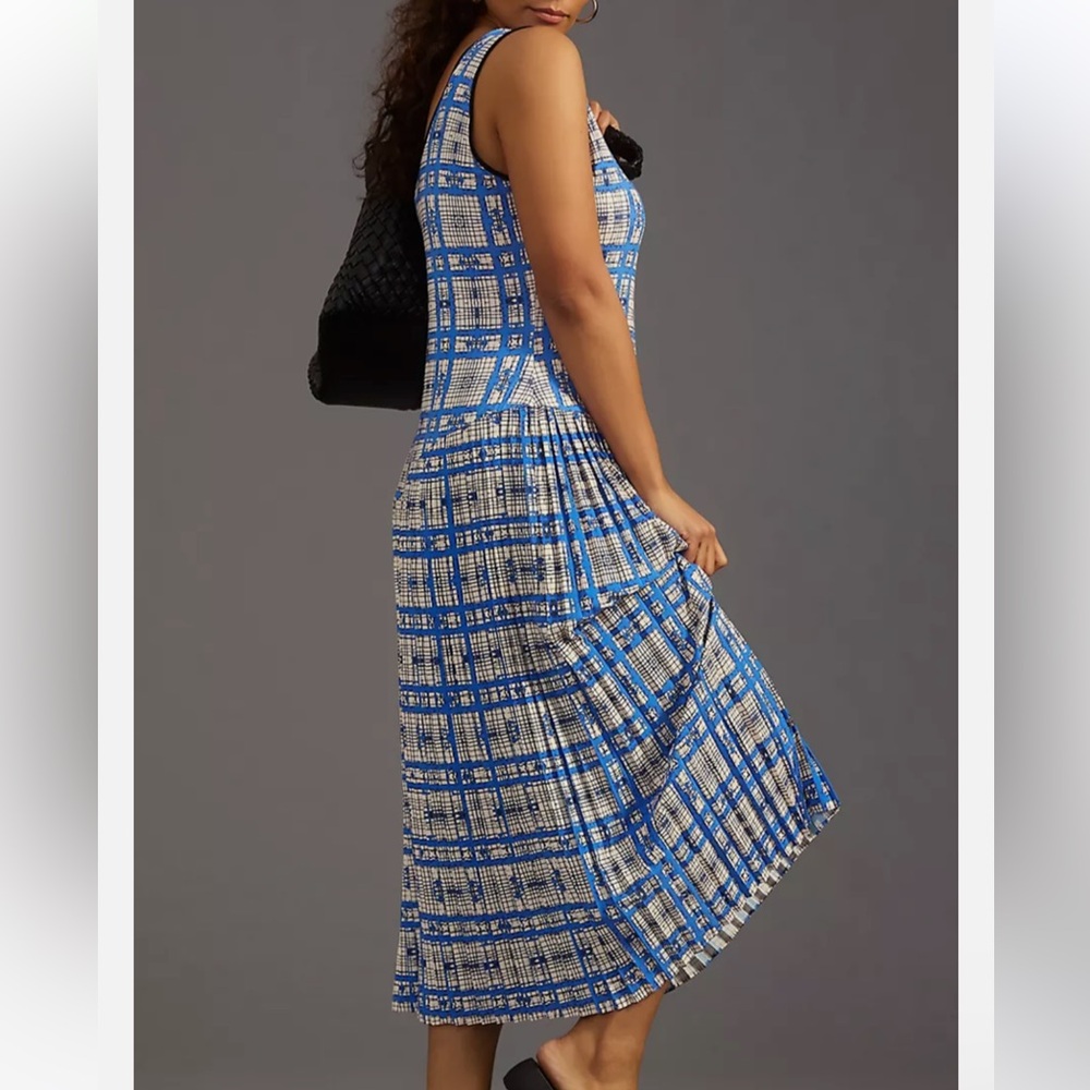 Anthropologie Dhruv Kapoor Plaid Midi Dress Blue White Plaid NWT 2X - Picture 2 of 6